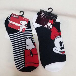 Snoopy and Minnie Mouse socks shoe size 4-10